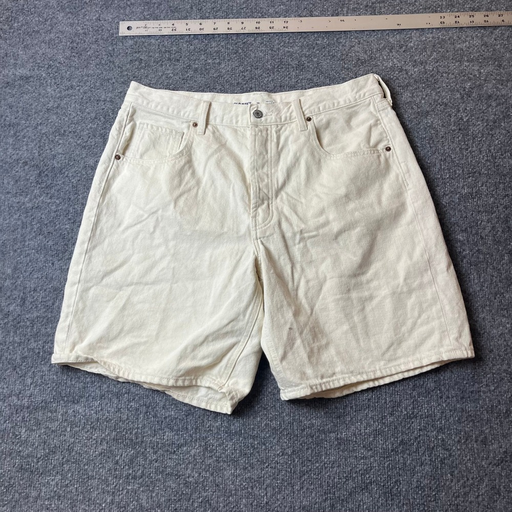Old Navy Denim Shorts Womens Size 12 Cream Mid-Rise Baggy Cotton Casual Relaxed